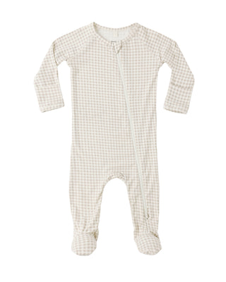 QUINCY MAE BAMBOO ZIP FOOTIE OAT GINGHAM