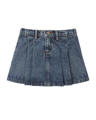 RYLEE + CRU PLEATED DENIM SKIRT INDIGO