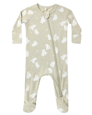 QUINCY MAE BAMBOO ZIP FOOTIE-DANCING GHOSTS