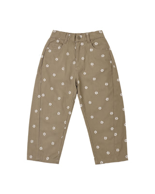 RYLEE + CRU BARREL PANT EMBROIDERED DAISIES