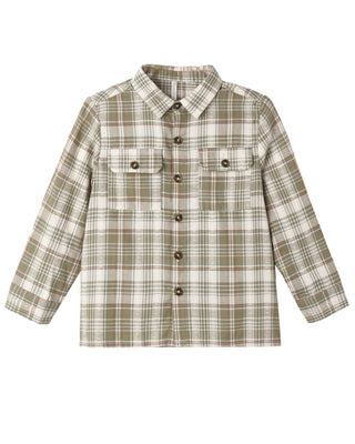 RYLEE + CRU POCKETED CORDUROY SHIRT OLIVE DOBBY PLAID