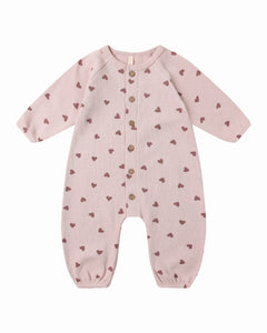 Quincy Mae Waffle Long Sleeve Jumpsuit- Hearts