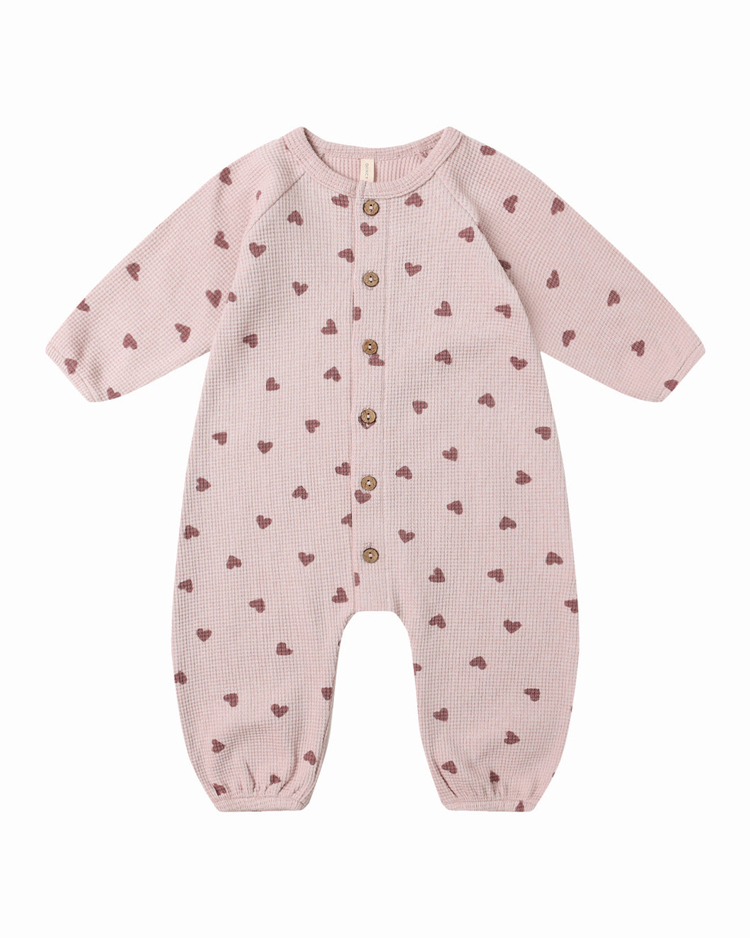 Quincy Mae Waffle Long Sleeve Jumpsuit- Hearts