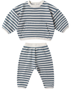 Quincy Mae Waffle Slouch Set- Ocean Stripe