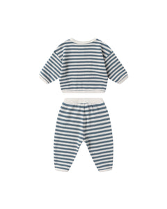 Quincy Mae Waffle Slouch Set- Ocean Stripe