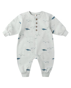 Quincy Mae Relaxed Fleece Jumpsuit- Narwhals