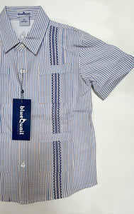 BlueQuail Guayabera Blue/Orange Check Short Sleeve Shirt