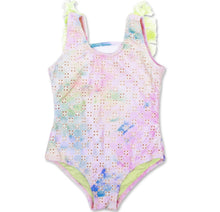 Load image into Gallery viewer, Shade Critters Watercolor Eyelet Fringe Back One piece Swimsuit
