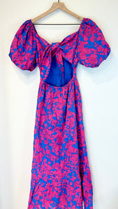 Ultra Pink and Blue Midi Floral Dress