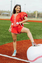 Load image into Gallery viewer, Queen of Sparkles Red Peplum Baseball Top
