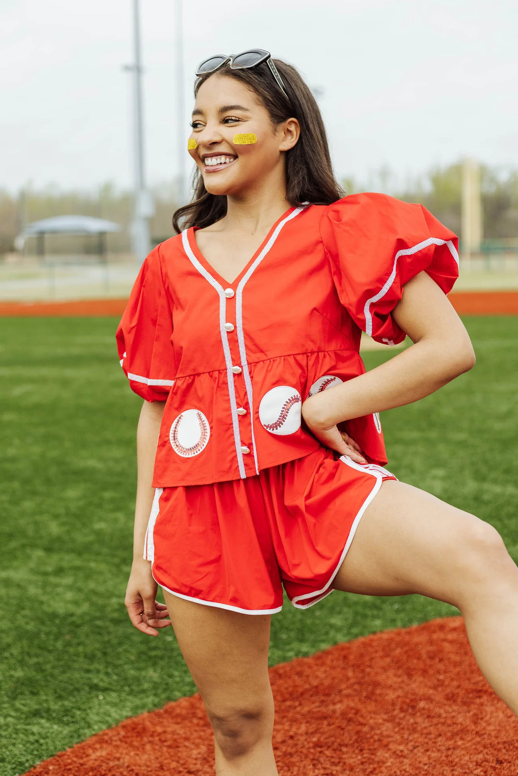 Queen of Sparkles Red Peplum Baseball Top